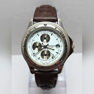 Great Land Mens Quartz Multi Dial Watch Date Brown Leather Strap New Battery
